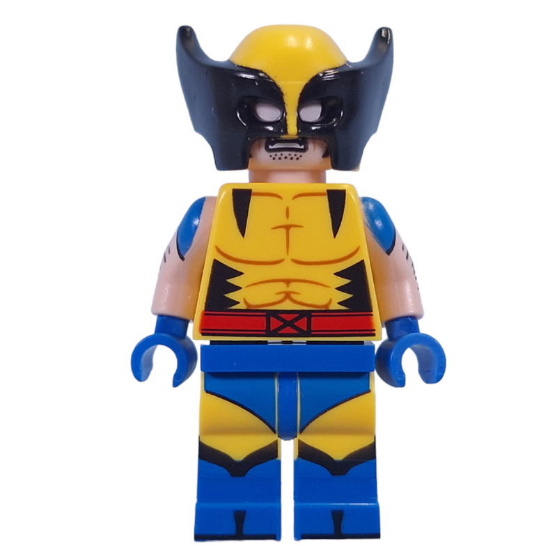 Wolverine, Mask, Yellow X-Men Suit, Printed Arms (CMF) — minifigure detail