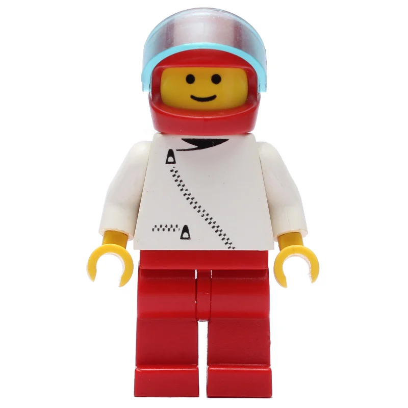 Man, White Jacket with Zipper, Red Legs, Red Helmet with Visor