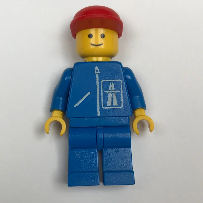 Man, Blue Jacket with Highway Logo, Blue Legs, Red Cap
