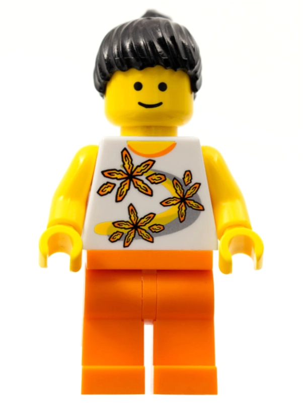 White Torso with Flowers, Orange Legs, Black Ponytail (3626b Head)