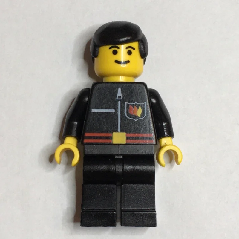 Fireman, Black Fire Jacket with Red Belt and Badge, Black Hair