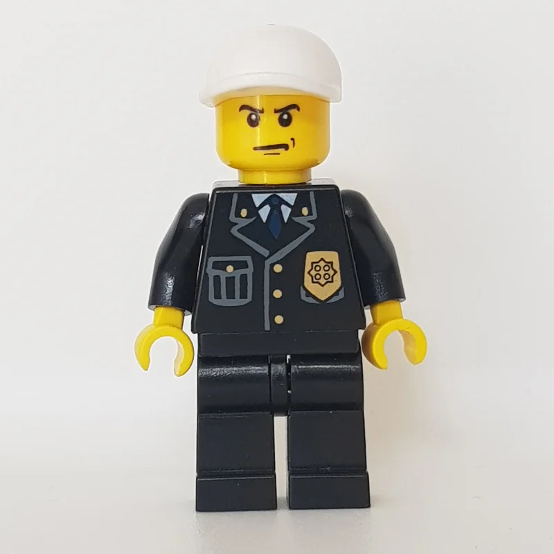 Policeman, Black Jacket with Pocket and Badge, White Cap