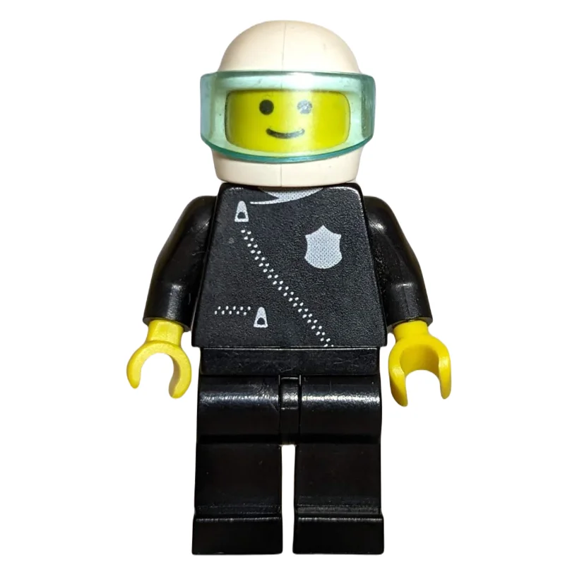 Policeman, Black Jacket with Zipper and Badge, White Helmet with Visor (3626a Head)