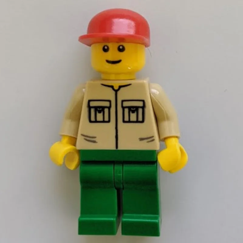 Man, Tan Shirt with Pockets, Green Legs, Red Cap