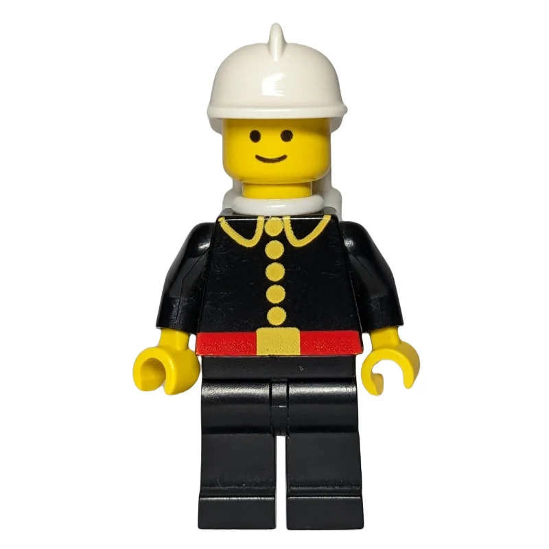 Fireman, Classic, Black Fire Jacket with Red Belt and Buttons, White Helmet, White Airtanks
