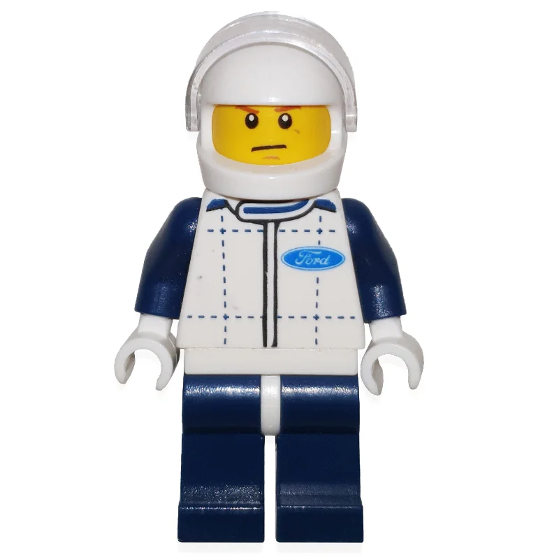 Race Driver, White Torso, Dark Blue Legs, White Helmet, Ford