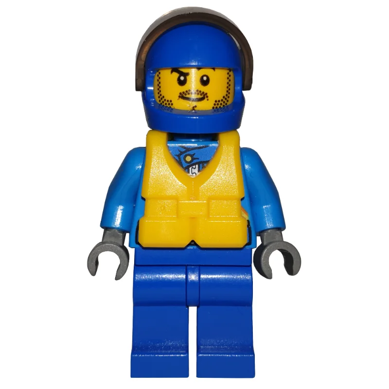 Racer, Dark Azure and Blue Jumpsuit, Blue Helmet with Visor, Yellow Life Vest