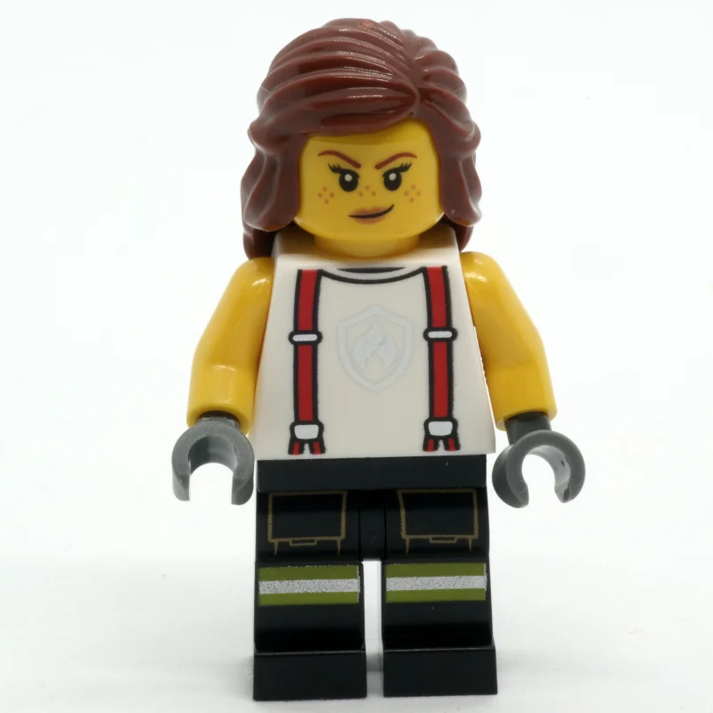 Firefighter, White Shirt, Black Legs, Reddish Brown Hair