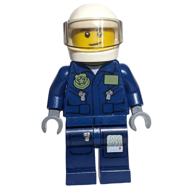 Policeman, Dark Blue Jacket with Pockets and Badge, White Helmet with Visor