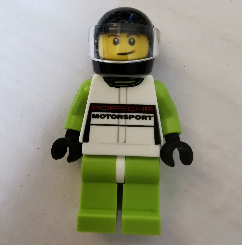 Race Driver, White Torso, Lime Legs, Black Helmet, Porsche
