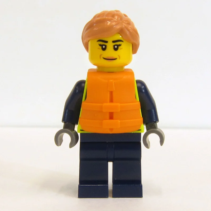 Police Officer, Vibrant Yellow Police Vest, Orange Life Jacket, Nougat Hair