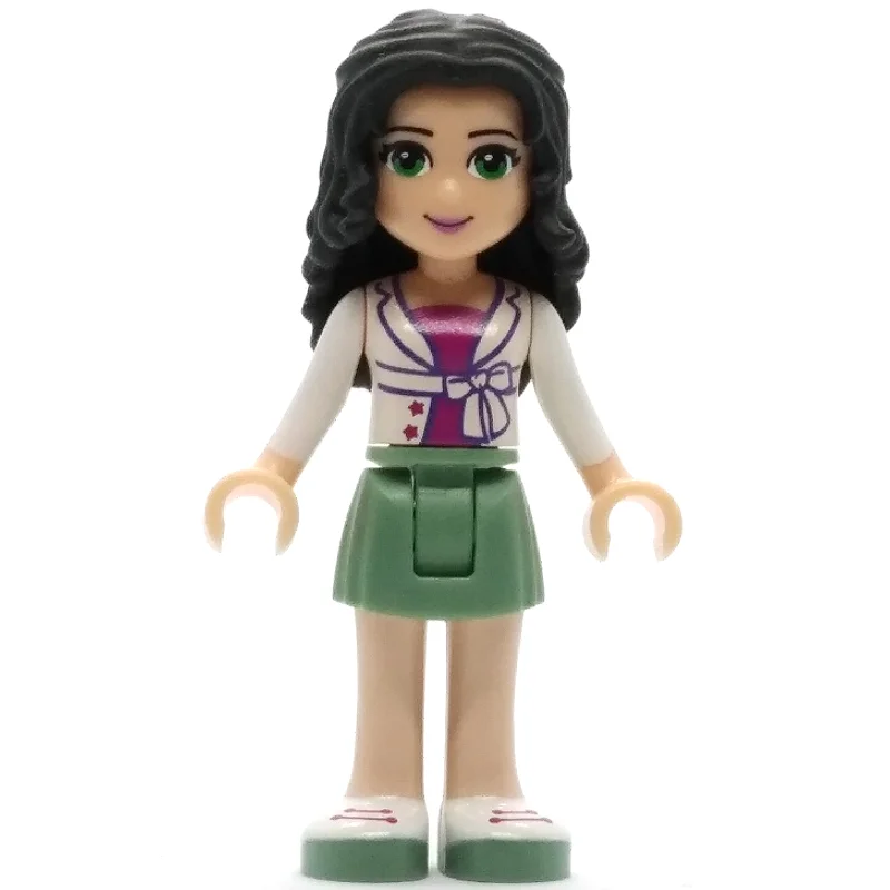 Emma - White Shirt, Sand Green Skirt