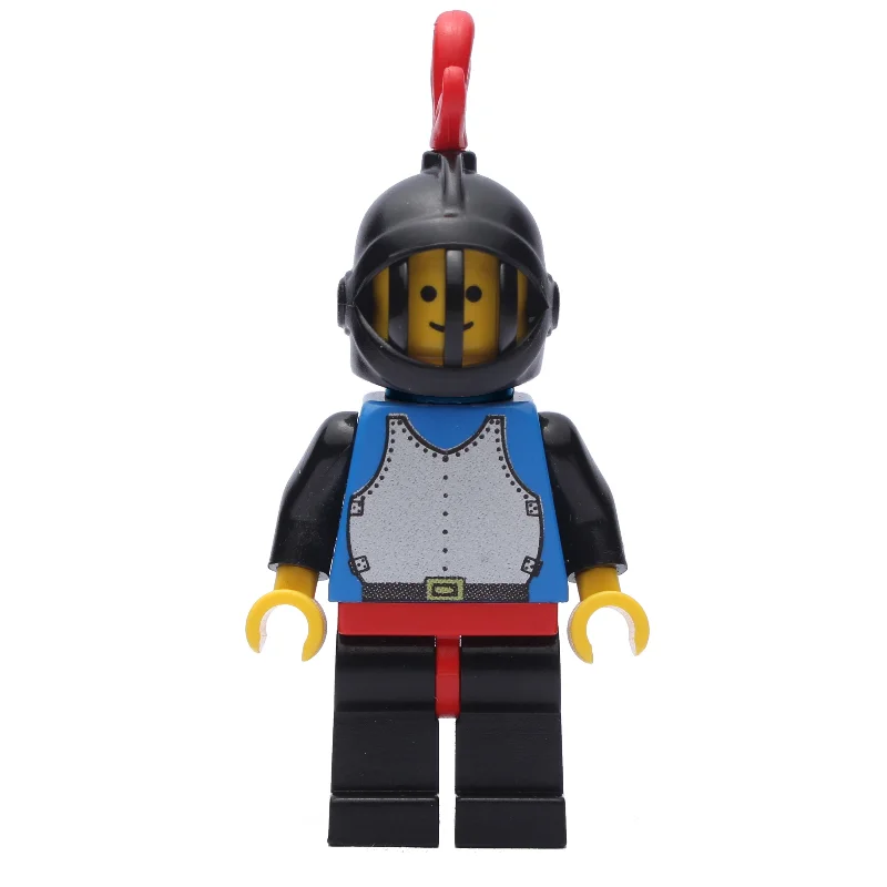 Knight (Breastplate on Blue) - Black Legs, Black Helmet, Red Plume, Plastic Cape