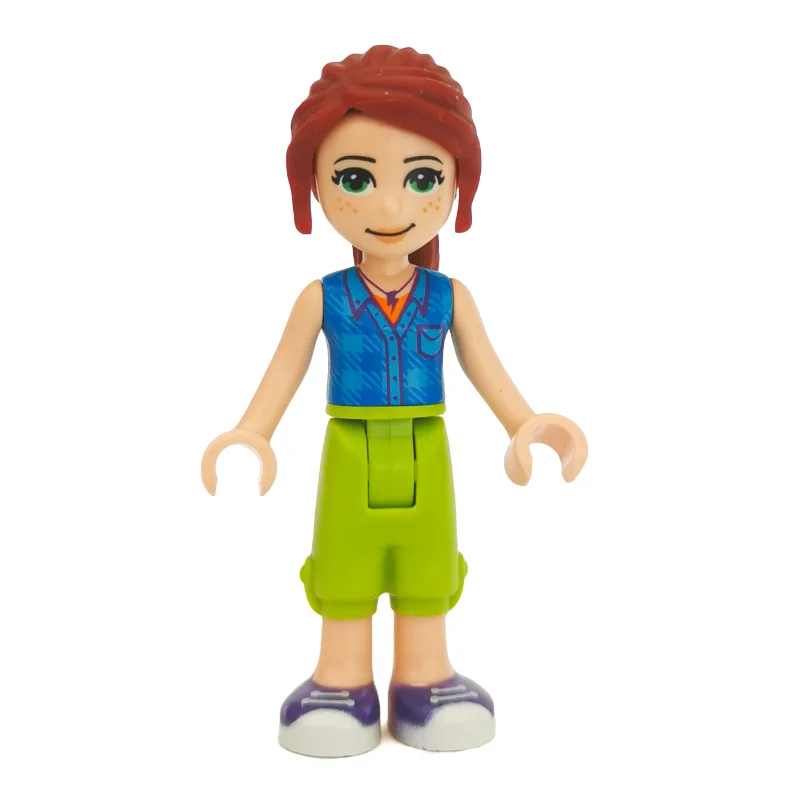 Mia - Blue Plaid Shirt, Lime Trousers