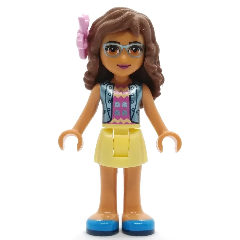 Olivia - Medium Blue Jacket, Bright Light Yellow Skirt, Flower