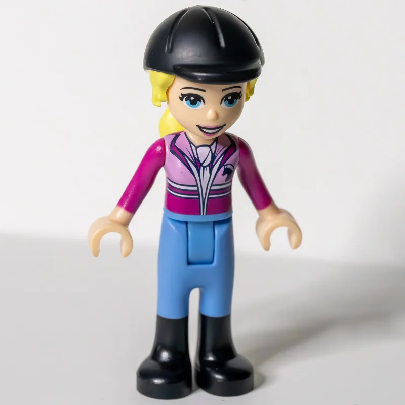 Stephanie - Magenta/Bright Pink Top, Medium Blue Trousers, Black Cap