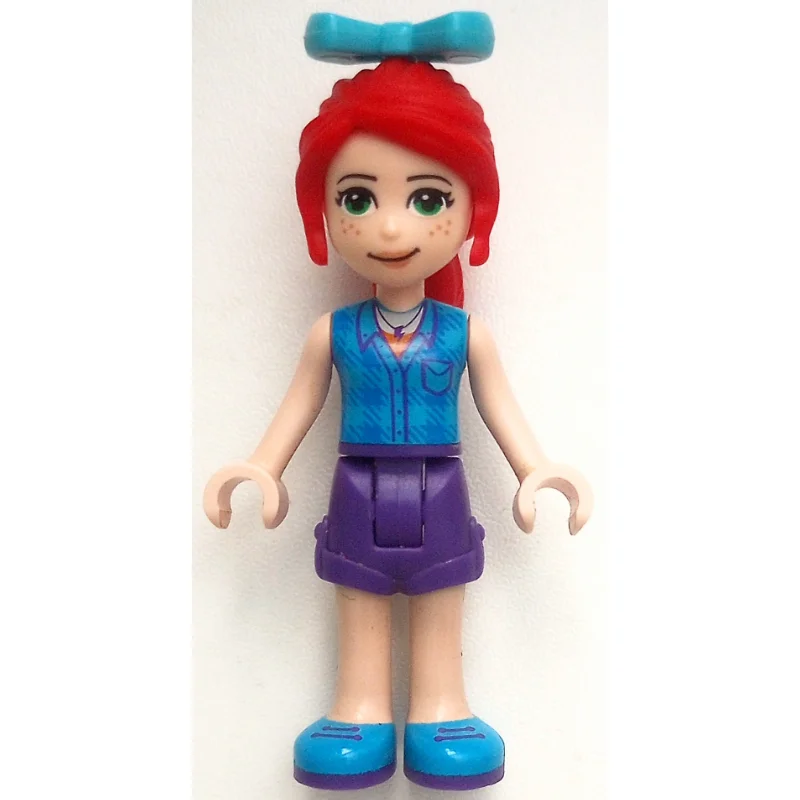 Mia - Blue Plaid Shirt, Dark Purple Skirt, Medium Azure Bow