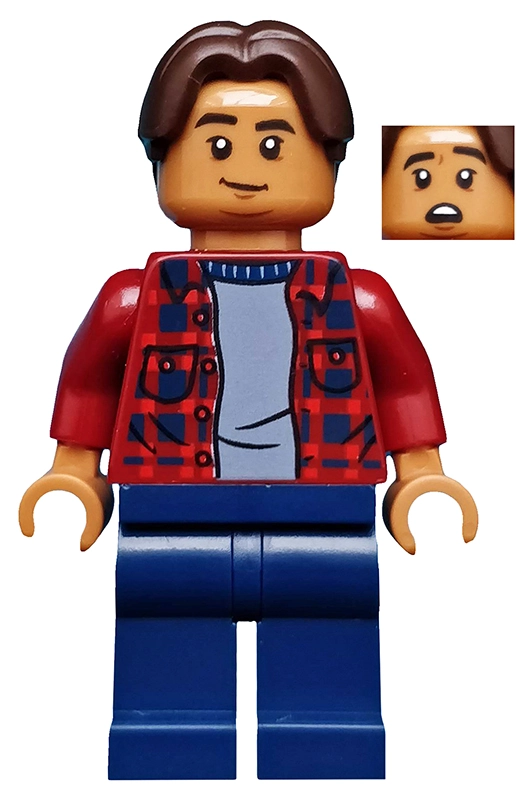 Ned Leeds with Dark Red Plaid Shirt and Dark Blue Legs