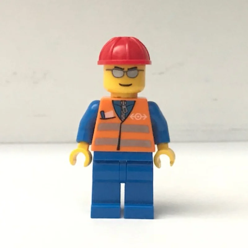 Worker - Orange Safety Vest, Blue Legs, Red Helmet, Silver Glasses