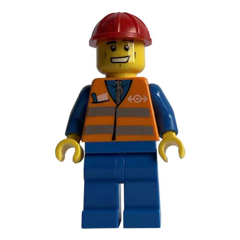 Worker - Orange Safety Vest, Blue Legs, Red Helmet, Grin