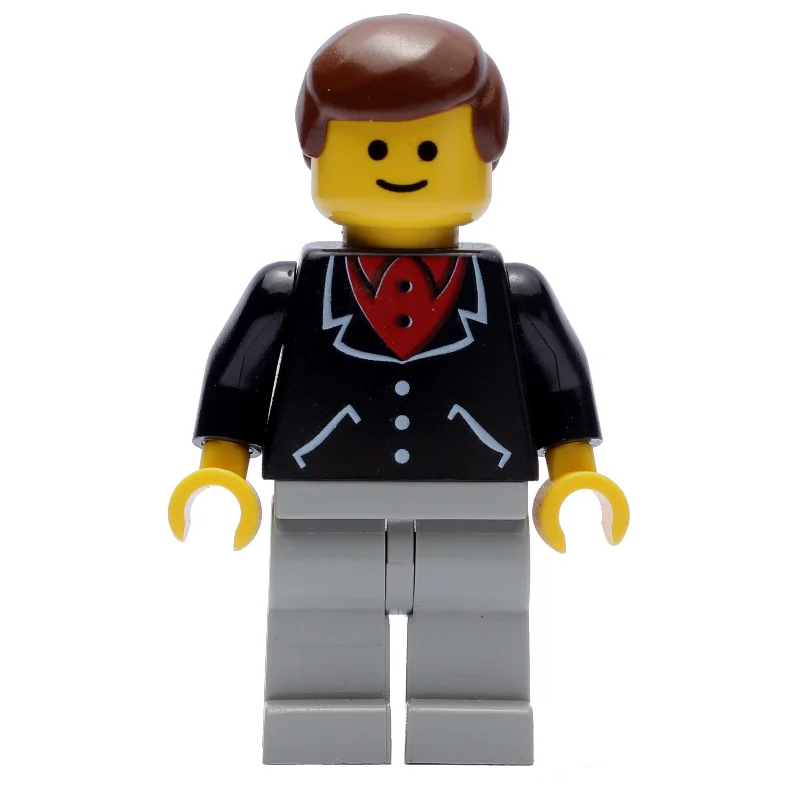 Man, Black Jacket over Red Shirt, Light Gray Legs, Brown Hair (3626b Head)