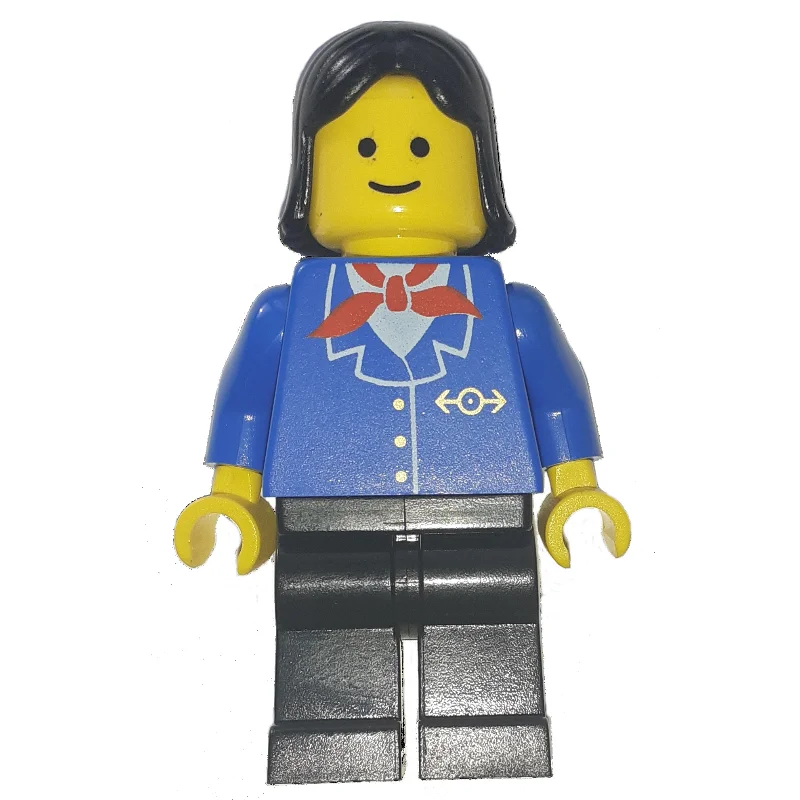 Train Worker - Blue Jacket, Black Legs, Female, Black Hair