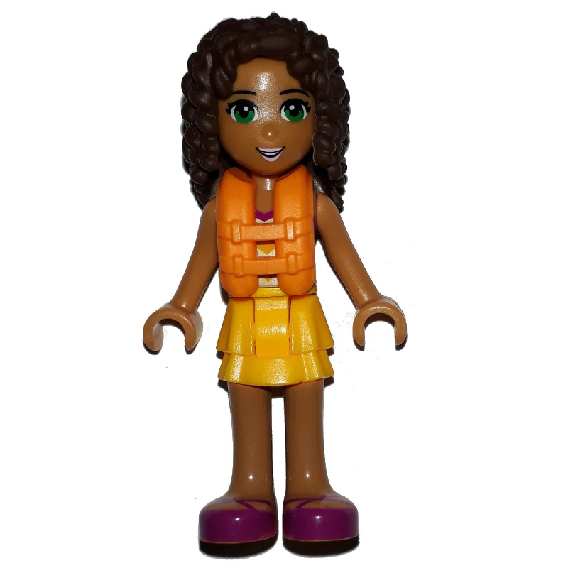 Andrea - Bright Light Orange Layered Skirt, Halter Top with Bright Light Orange Chevron Stripes and Life Jacket