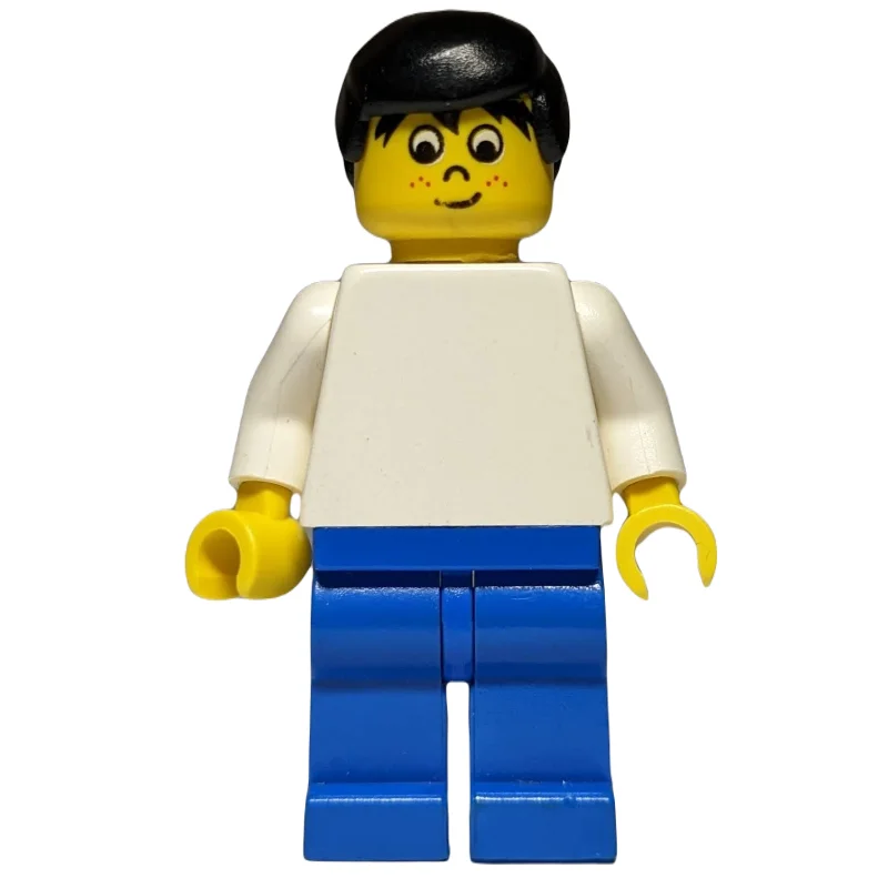 Soccer Player White Torso, Blue Legs, Black Hair, Freckles
