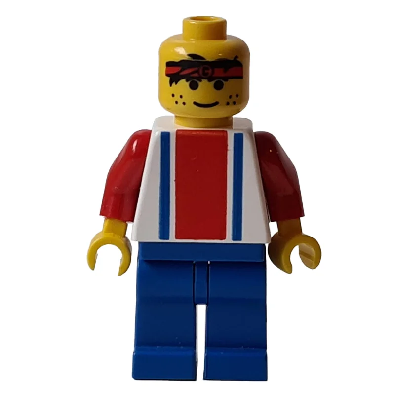 Soccer Player White Torso, Blue/Res Stripes, Blue Legs, Sweat Band, #3
