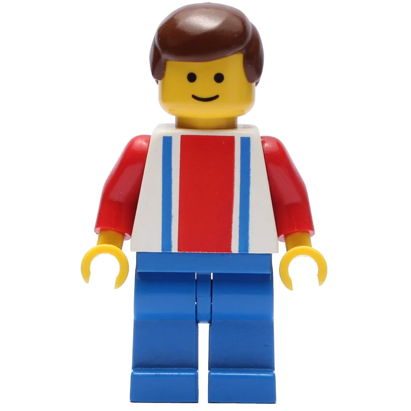 Soccer Player White Torso, Blue/Res Stripes, Blue Legs, Brown Hair, #10