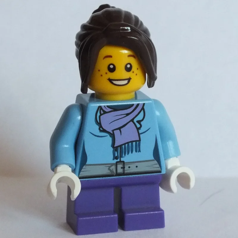 Girl, Medium Blue Jacket with Medium Lavender Scarf, Short Dark Purple Legs