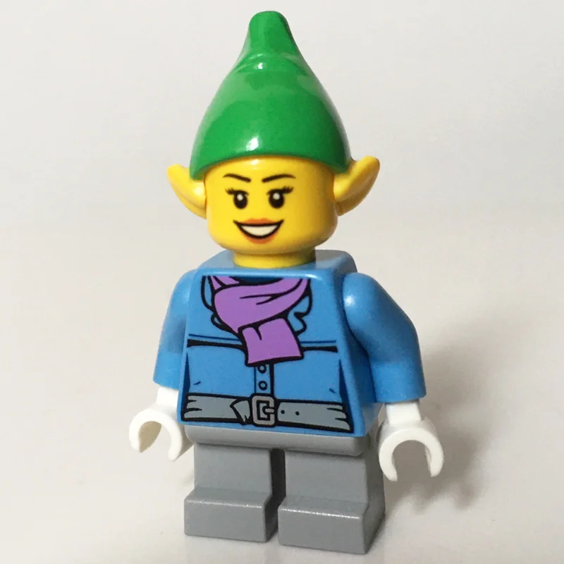 Elf, Medium Blue Jacket with Medium Lavender Scarf, Bright Green Hat