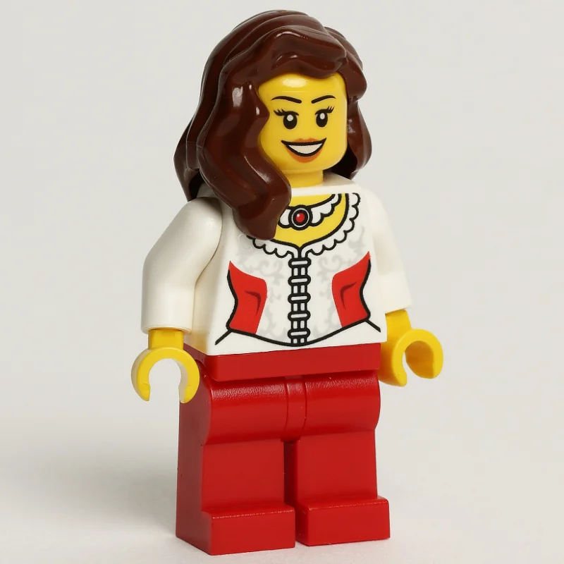 Woman, White Corset with Red Sides, Necklace, Red Legs