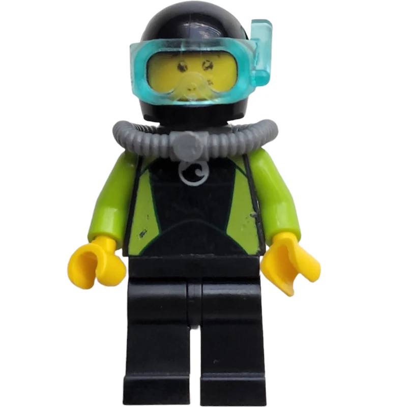 Coast Guard Diver, Black and Lime Wetsuit, Black Helmet, Airtank, Mask