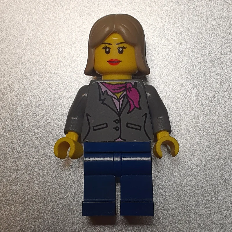 Woman, Dark Bluish Gray Jacket with Magenta Scarf, Dark Blue Legs, Dark Tan Hair