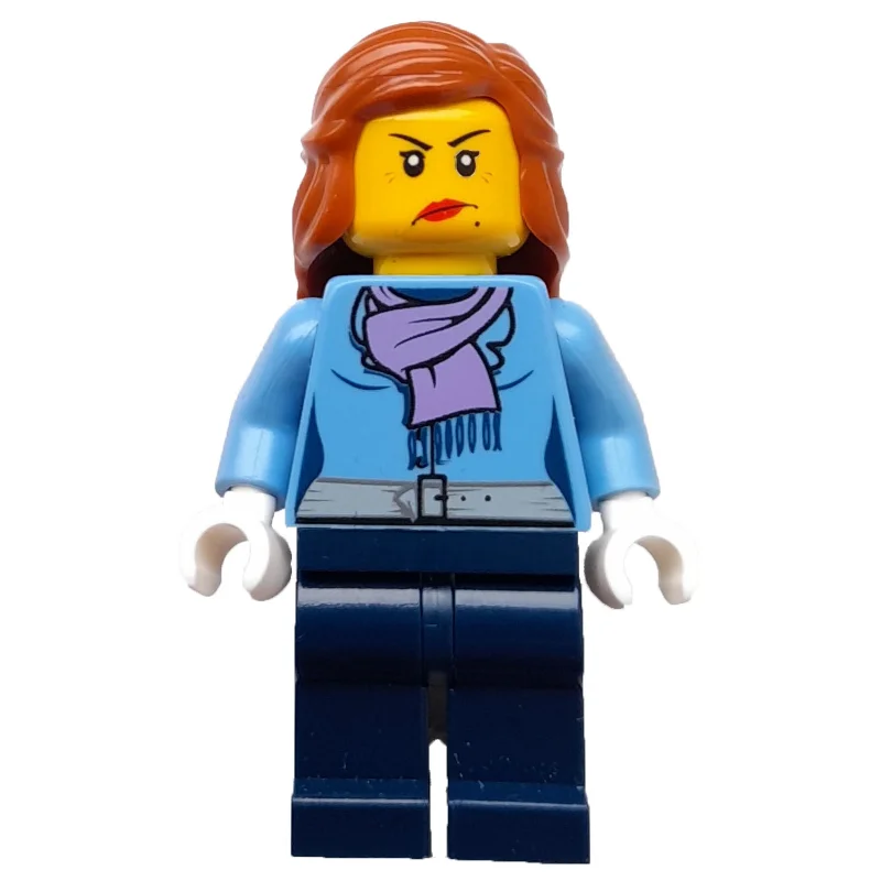 Woman, Medium Blue Jacket with Medium Lavender Scarf, Dark Blue Legs