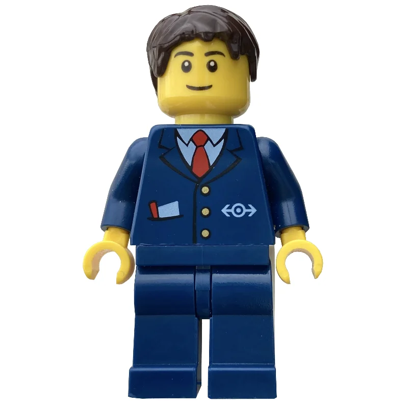 Conductor, Blue Suit with Train Logo, Dark Brown Hair