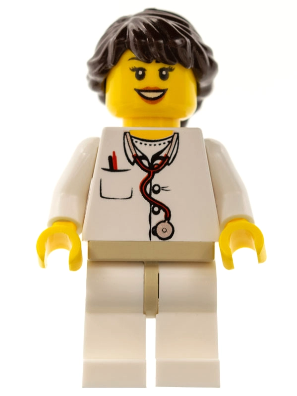 Doctor, Woman, White Torso with Stethoscope and Pocket, White Legs, Dark Brown Hair