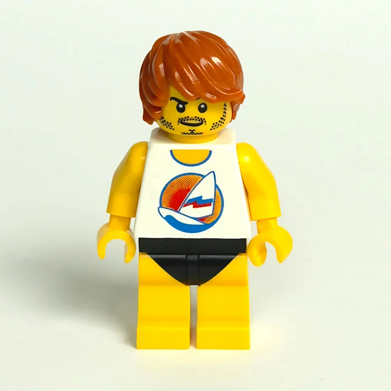 Surfer, White Tank Top with Windsurfer, Yellow Legs with Black Swim Trunks