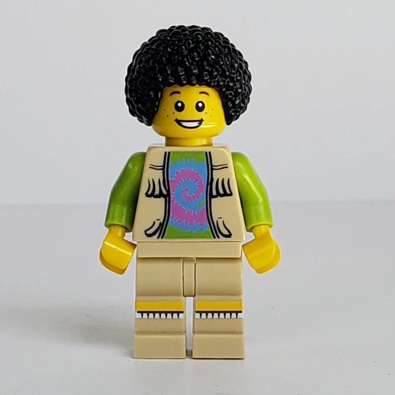 Musician, Man, Open Vest Jacket over Lime Shirt, Black Afro