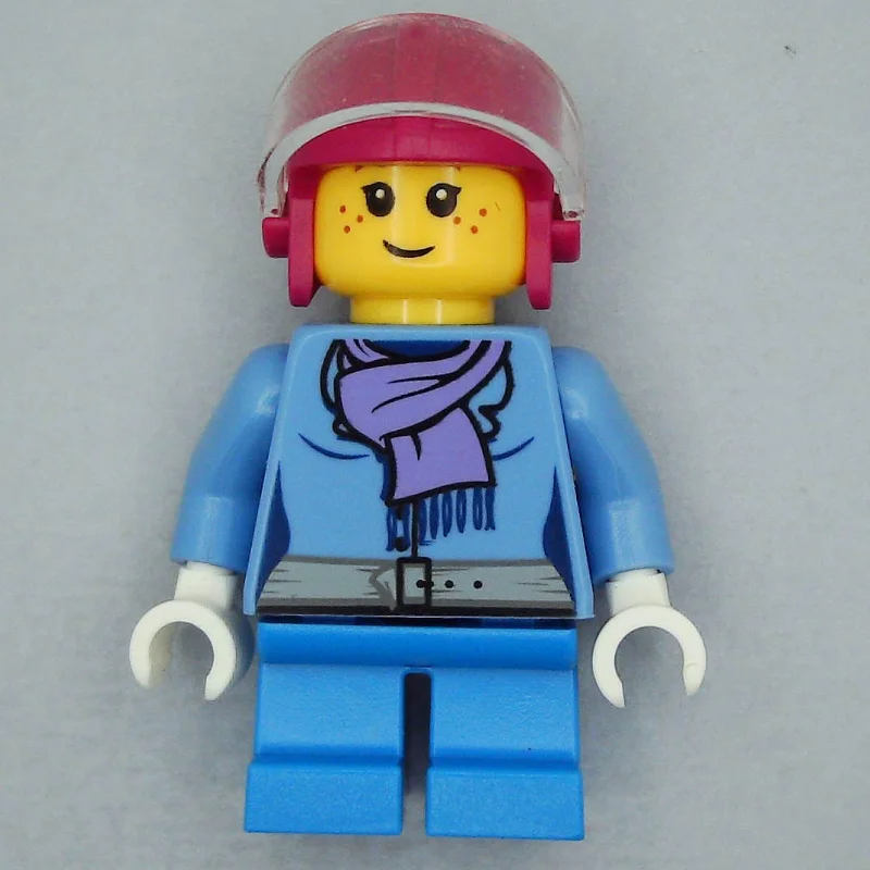 Girl, Medium Blue Jacket with Medium Lavender Scarf, Short Dark Azure Legs, Magenta Helmet with Visor