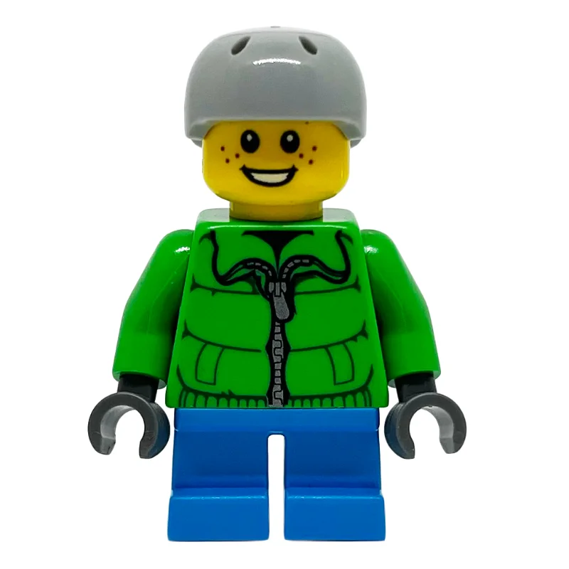 Boy, Green Jacket, Short Dark Azure Legs, Light Bluish Gray Helmet