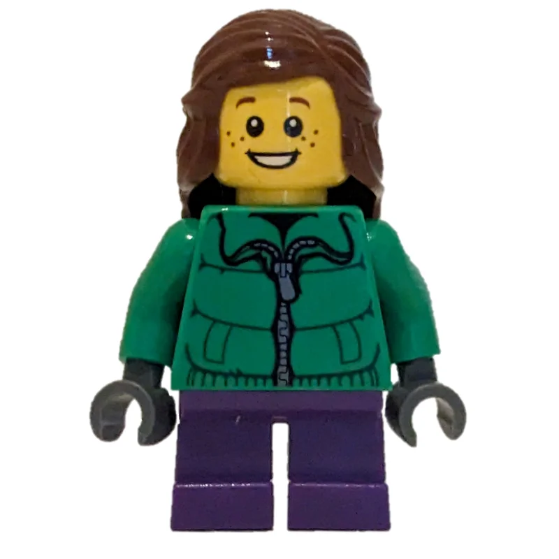 Girl, Green Jacket, Short Dark Purple Legs