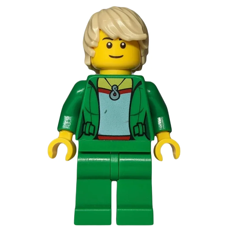 Woman, Open Green Jacket with Necklace, Tan Hair