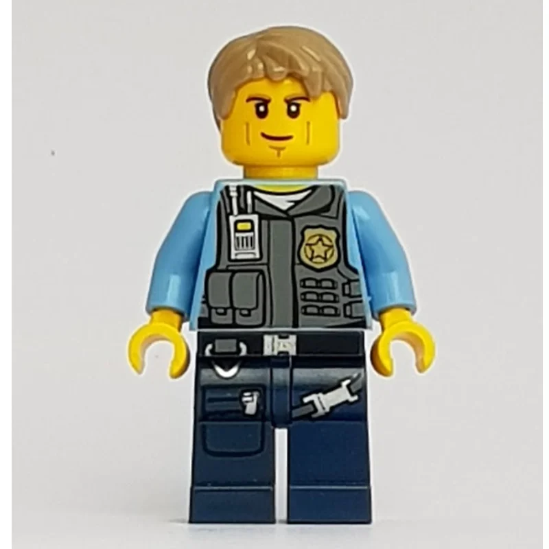 Chase McCain, Dark Bluish Gray Vest with Radio, Badge and Pouches over Medium Blue Shirt, Dark Blue Legs