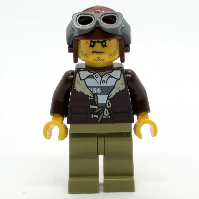 Criminal, Open Dark Brown Jacket over Prison Shirt, Reddish Brown Hat with Goggles