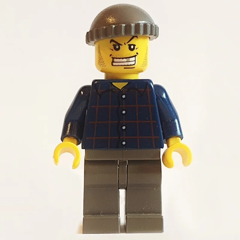 Criminal, Dark Blue Plaid Shirt, Dark Gray Hat, Gold Tooth