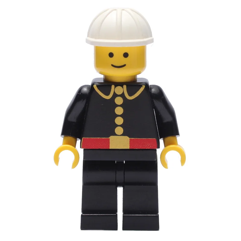 Fireman, Classic, Black Fire Jacket with Red Belt and Buttons, White Hard Hat