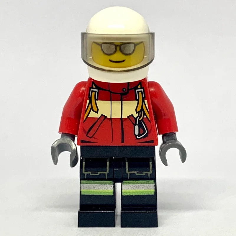 Fireman, Red Jacket with Straps, White Helmet with Visor, Silver Sunglasses
