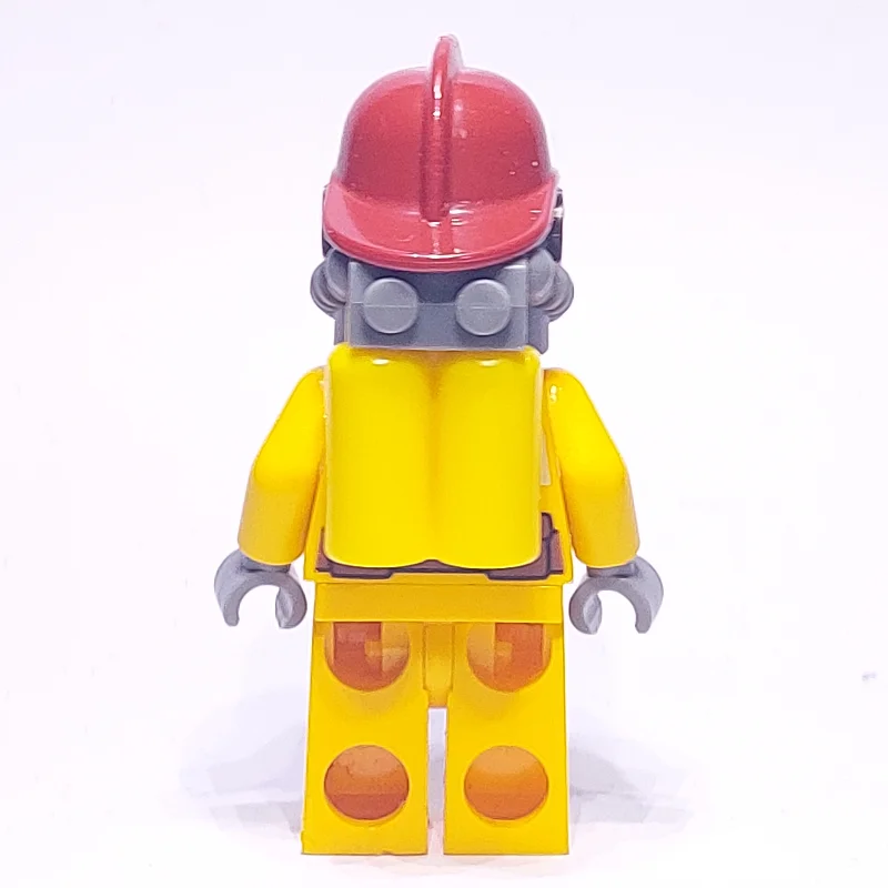 Fireman, Bright Light Orange Fire Suit, Dark Red Helmet, Breathing Apparatus, Airtanks